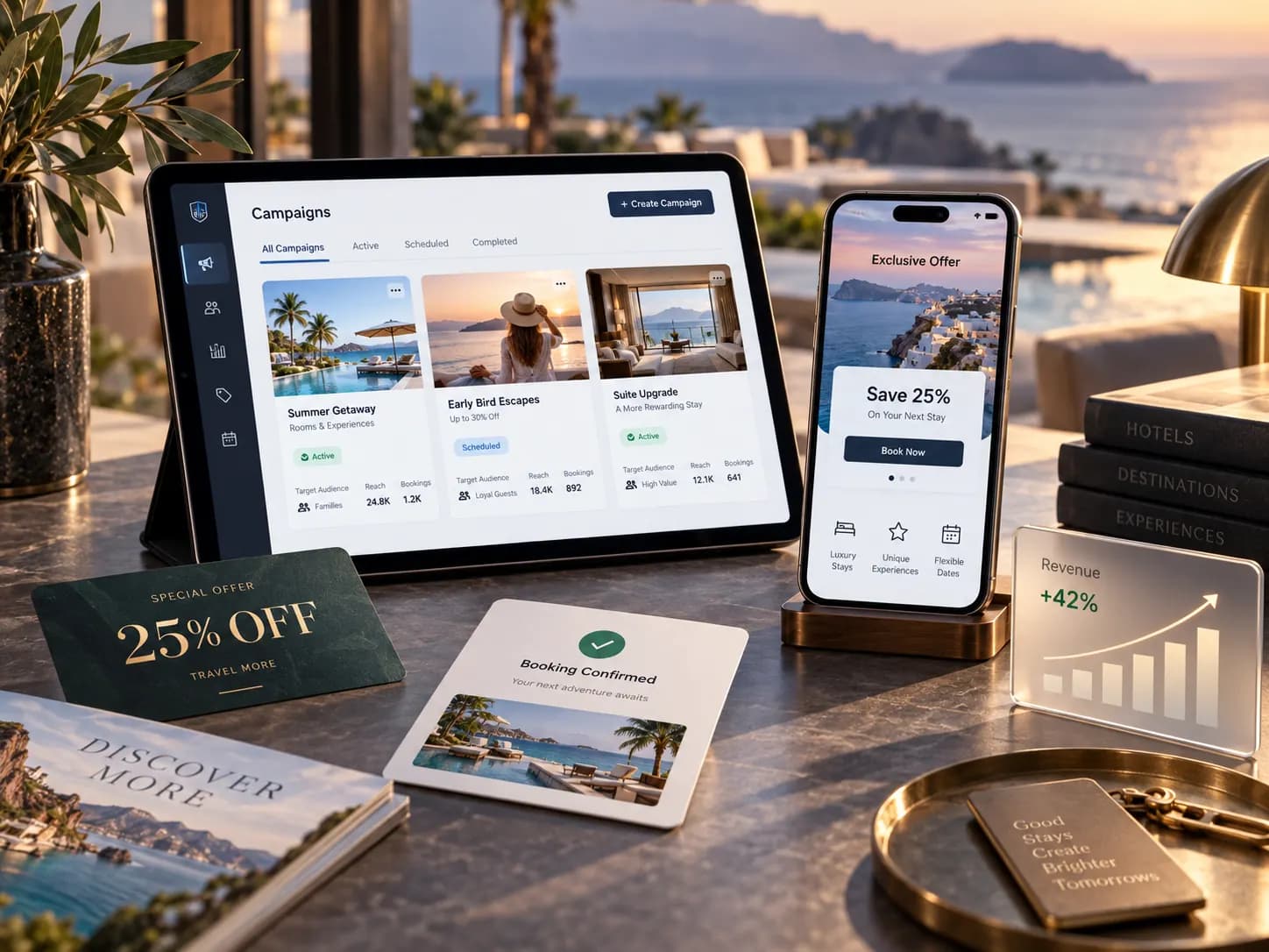 Social channels feeding a campaign audience and promo code through to confirmed bookings and revenue